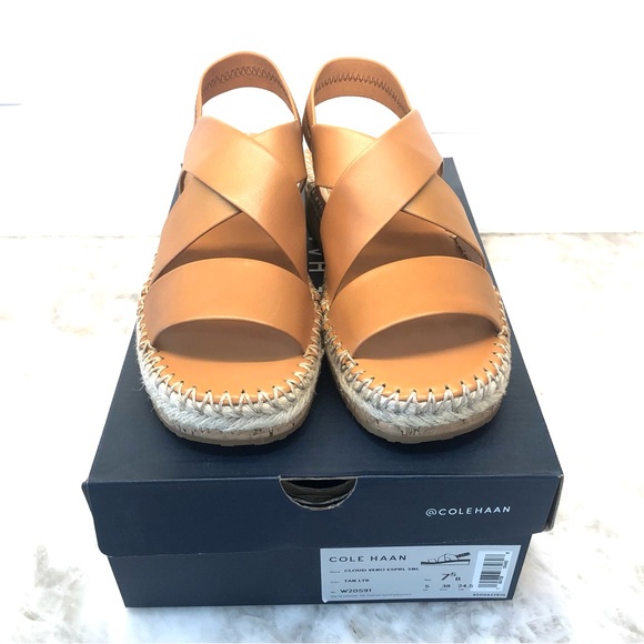Cole Haan Cloud Vero Tan Espadrille Leather SlingBack Wedge Sandal -New - Picture 2 of 12